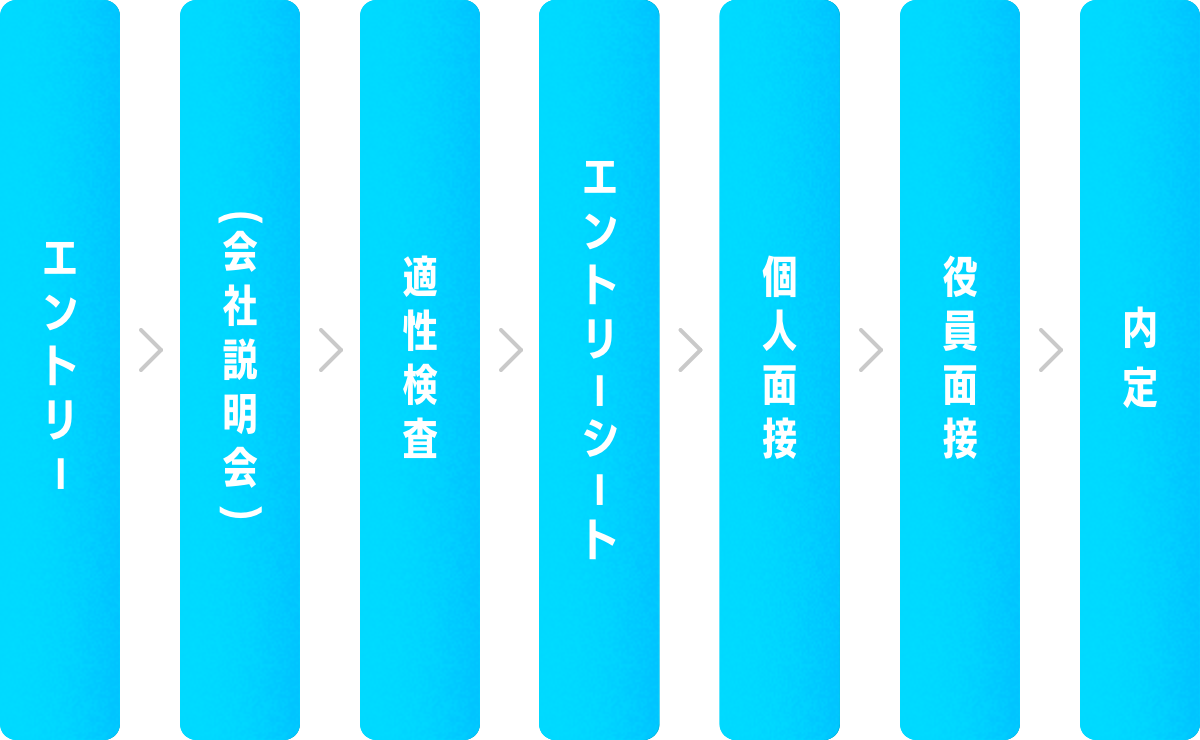 エントリー(会社説明会）適正検査エントリーシート個人面接役員面接内定