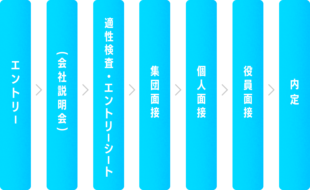 エントリー(会社説明会）適正検査エントリーシート集団面談個人面談役員面接内定